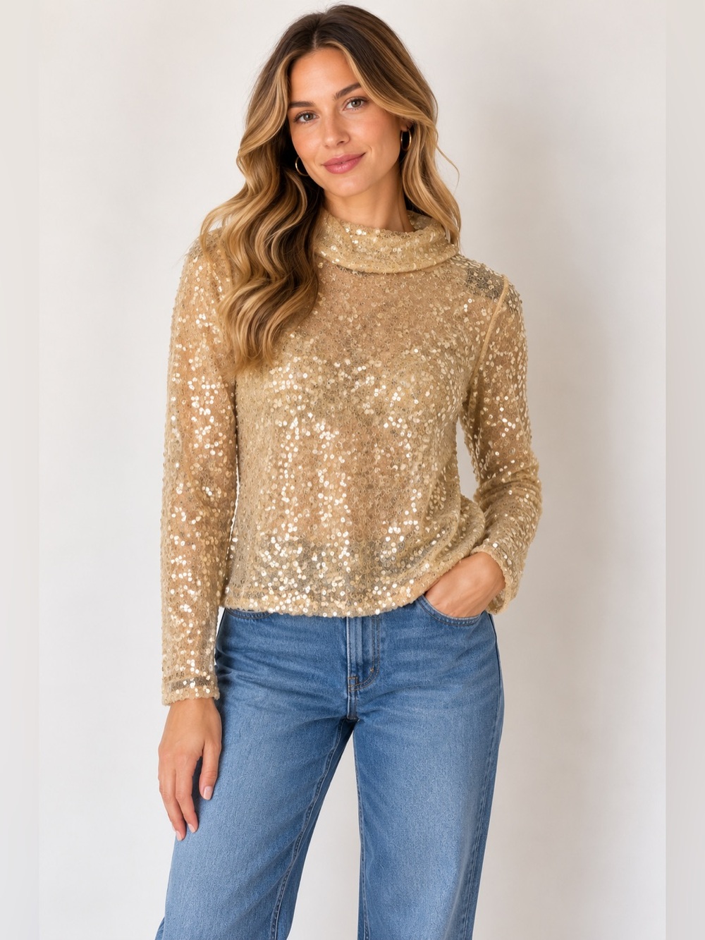 Sunday in Brooklyn Gold Sequin Long Sleeve Top